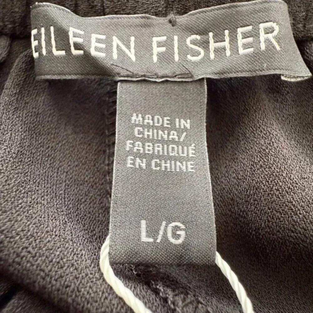 NWT Eileen Fisher Black Silk Georgette Crepe Wide Leg Ankle Pant L - Picture 5 of 5